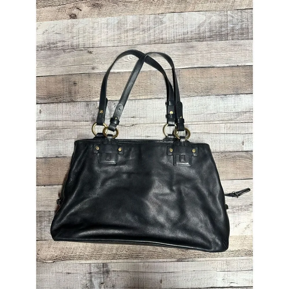 Vintage 90s y2k Ellen Tracy Black Cow Hide Leather Shoulder Bag